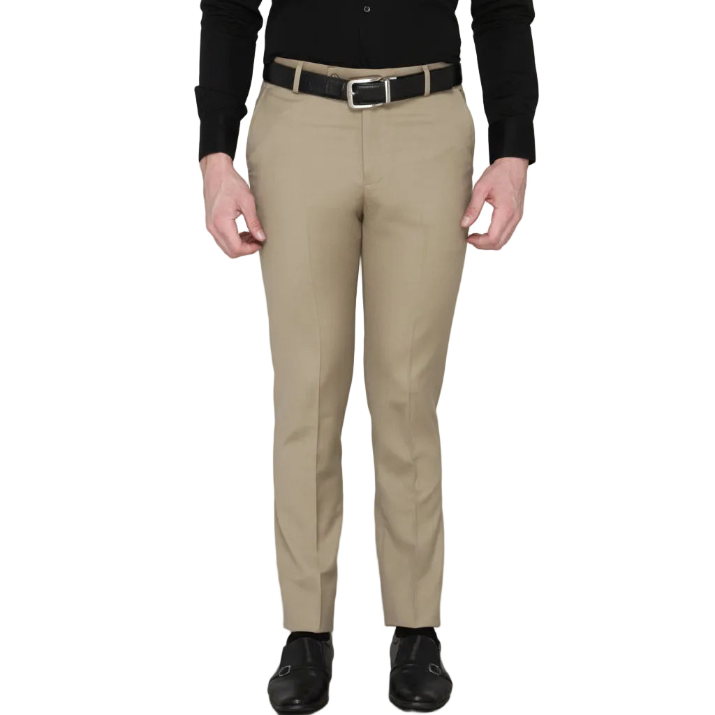Zido Slim Fit Men Cream Trousers
