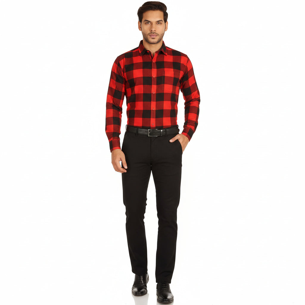 Mesh Men Checkered Casual Slim Shirt