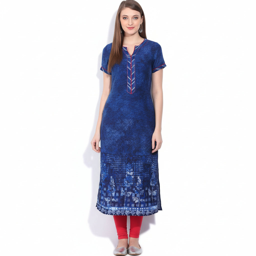 Biba Women s Printed Straight Kurta Blue