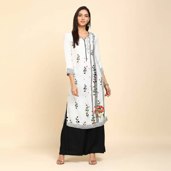 Biba Women s Printed Straight Kurta White