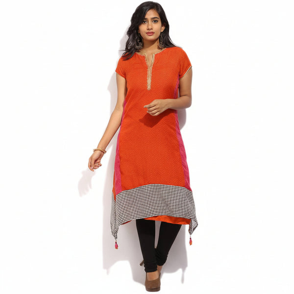 Biba Women s Printed Straight Kurta White Black Orange Pink