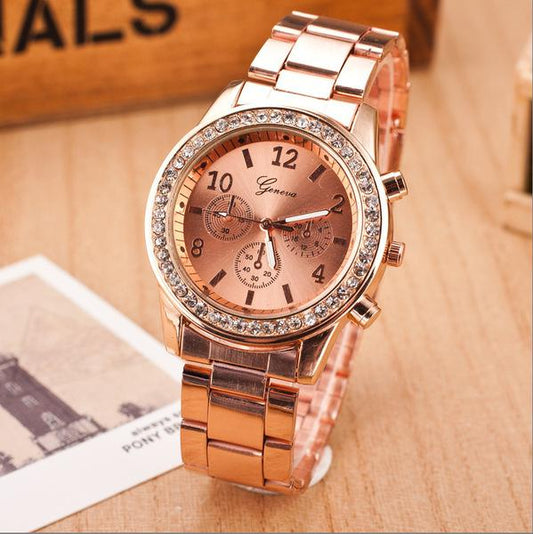 Fashion Lady s Alloy Insert Steel Strip Jewelry Table Quartz Watch