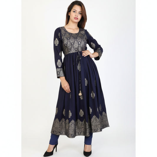 Metro Fashion Women Block Print Anarkali Kurta Dark Blue