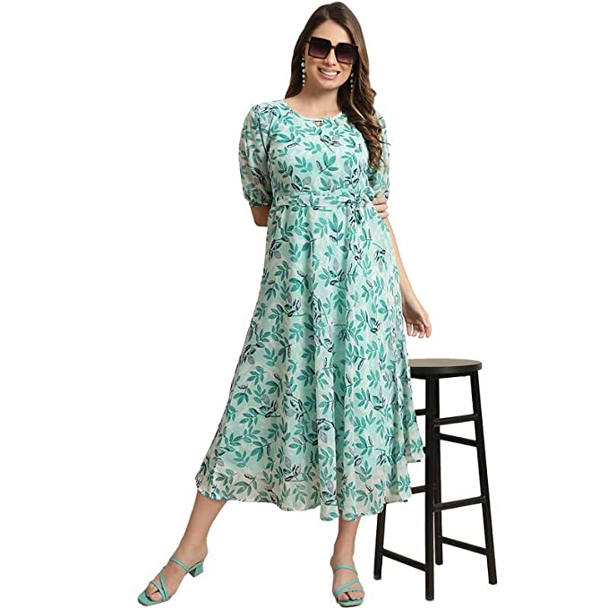 Preneum Womens Georgette a line Knee Long Dress