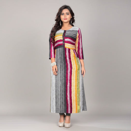 Vbuyz Women s Printed A line Kurta Multicolor